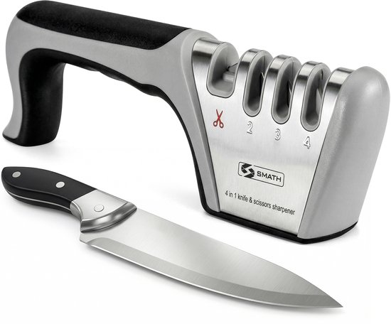 Aiguiseur de couteaux 4 en 1 Smath Luxe - Antidérapant - Ergonomique - Grijs