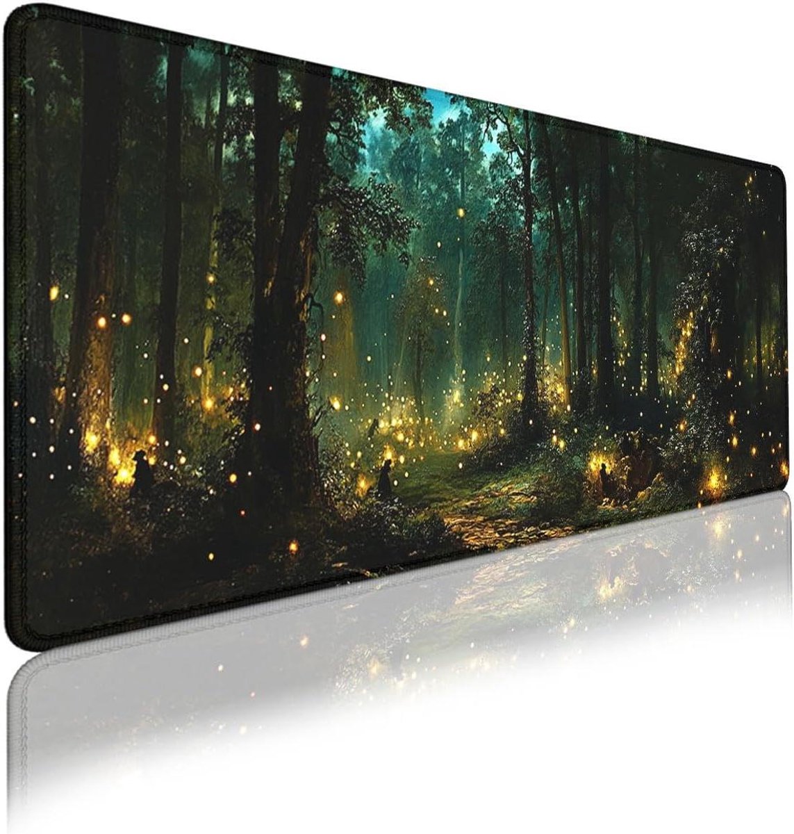 Grote Bureau Mat - Muismat Toetsenbordmat - Werkplek Organiseren - Gestikte Randen - 80 cm x 30 cm - Nacht Bos