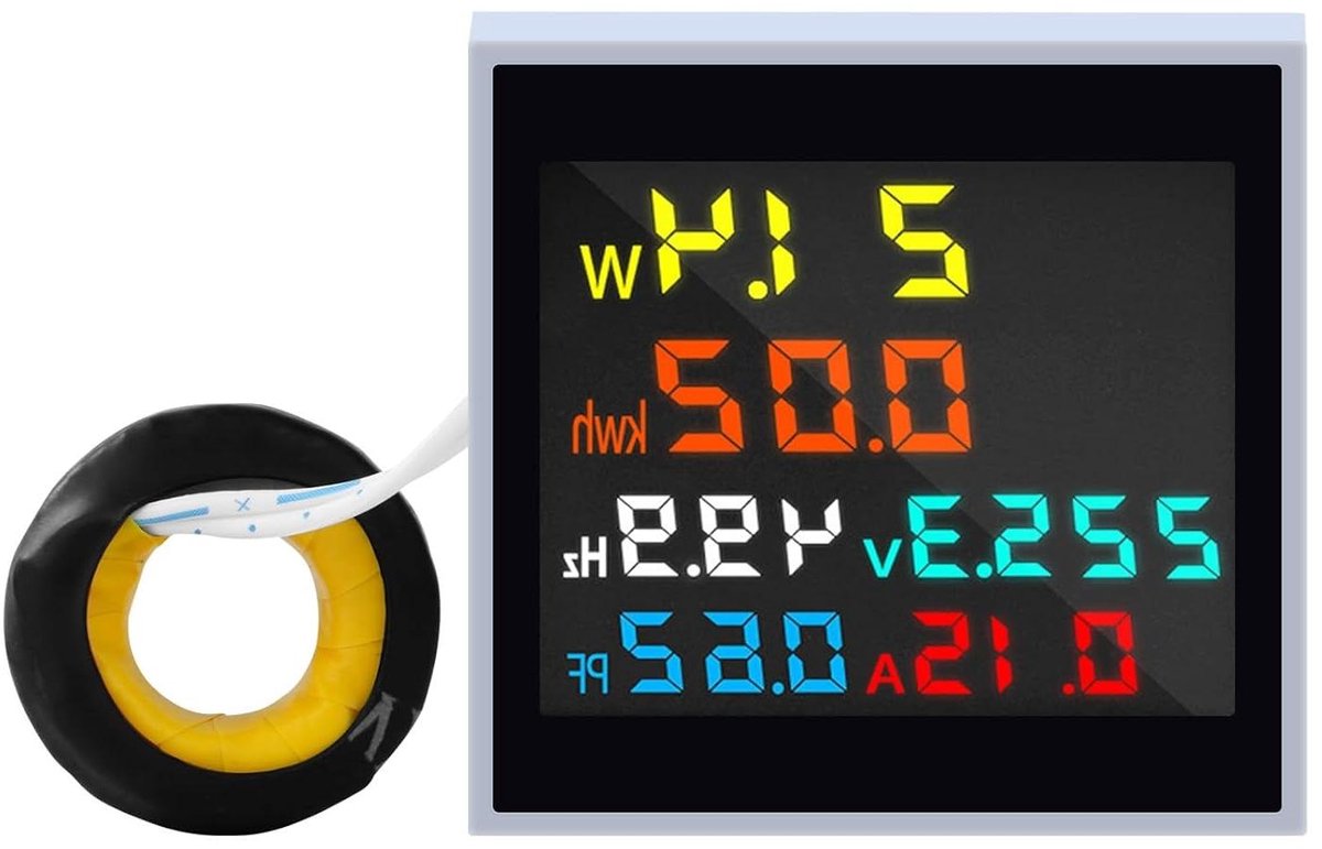 Digitale Vermogensmeter - Stroommeter Monitor - Energie Verbruik Meten - 6-in-1 Functies - 50-300V 100A - Zwart
