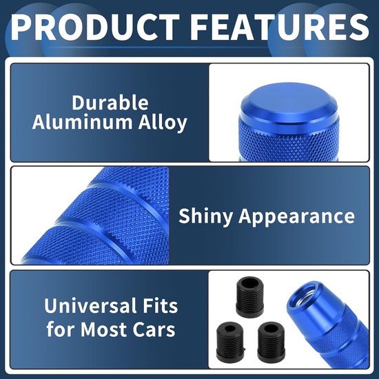Auto Shift Knop, 9,5 cm Universeel voor Automatische en Handmatige Voertuig Versnellingspook Knop met 3 Adapter Aluminiumlegering Blauw, 1 Set — afbeelding 3