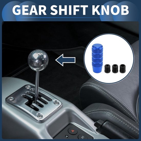 Auto Shift Knop, 9,5 cm Universeel voor Automatische en Handmatige Voertuig Versnellingspook Knop met 3 Adapter Aluminiumlegering Blauw, 1 Set — afbeelding 2