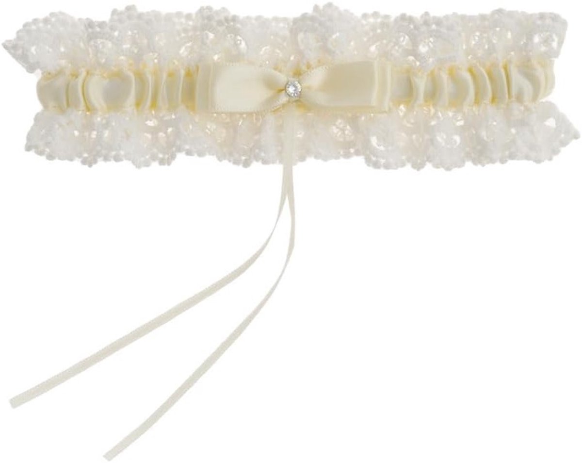 Elegante trouwgarnituren met strik en kant voor bruiden - Elastische beenringen als trouwaccessoires in lichtgeel, One Size