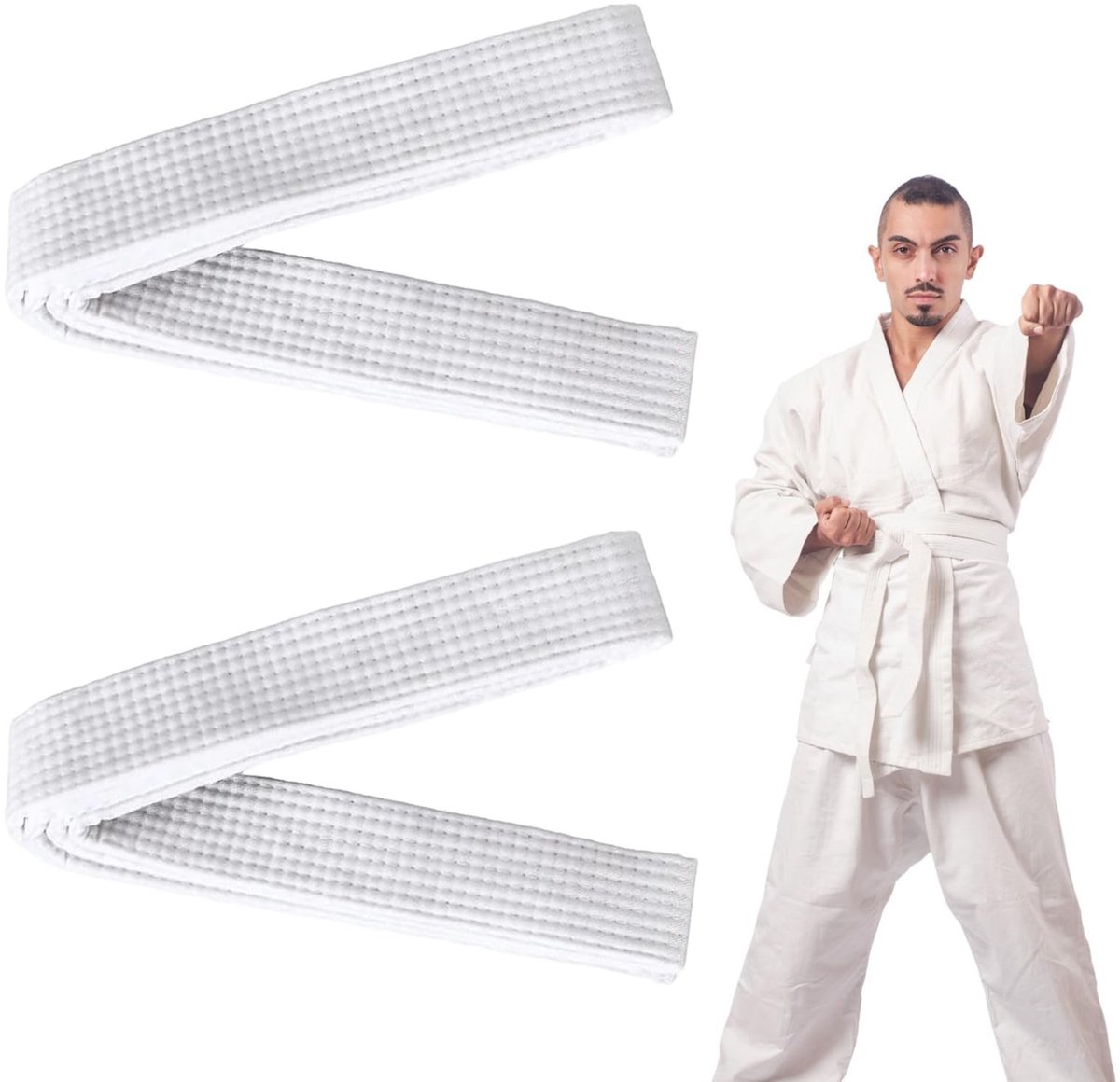 2-delige Judo Karate Riemen 220 cm - Professionele Aikido Taekwondo Belt - 100% Katoen - Witte Budo Riem