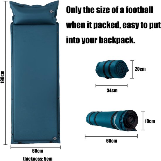 Camping Matras - Opvouwbaar Matras - Vouwmatras - Camping Matje - Slaapmat - Logeer Matras - Luchtmatras - Kampeer Matras - Camping Bedje - Polyester - Tot 150 kg - 190 x 60 x 5 cm - Blauw - van Imperatoris van Camping — afbeelding 2