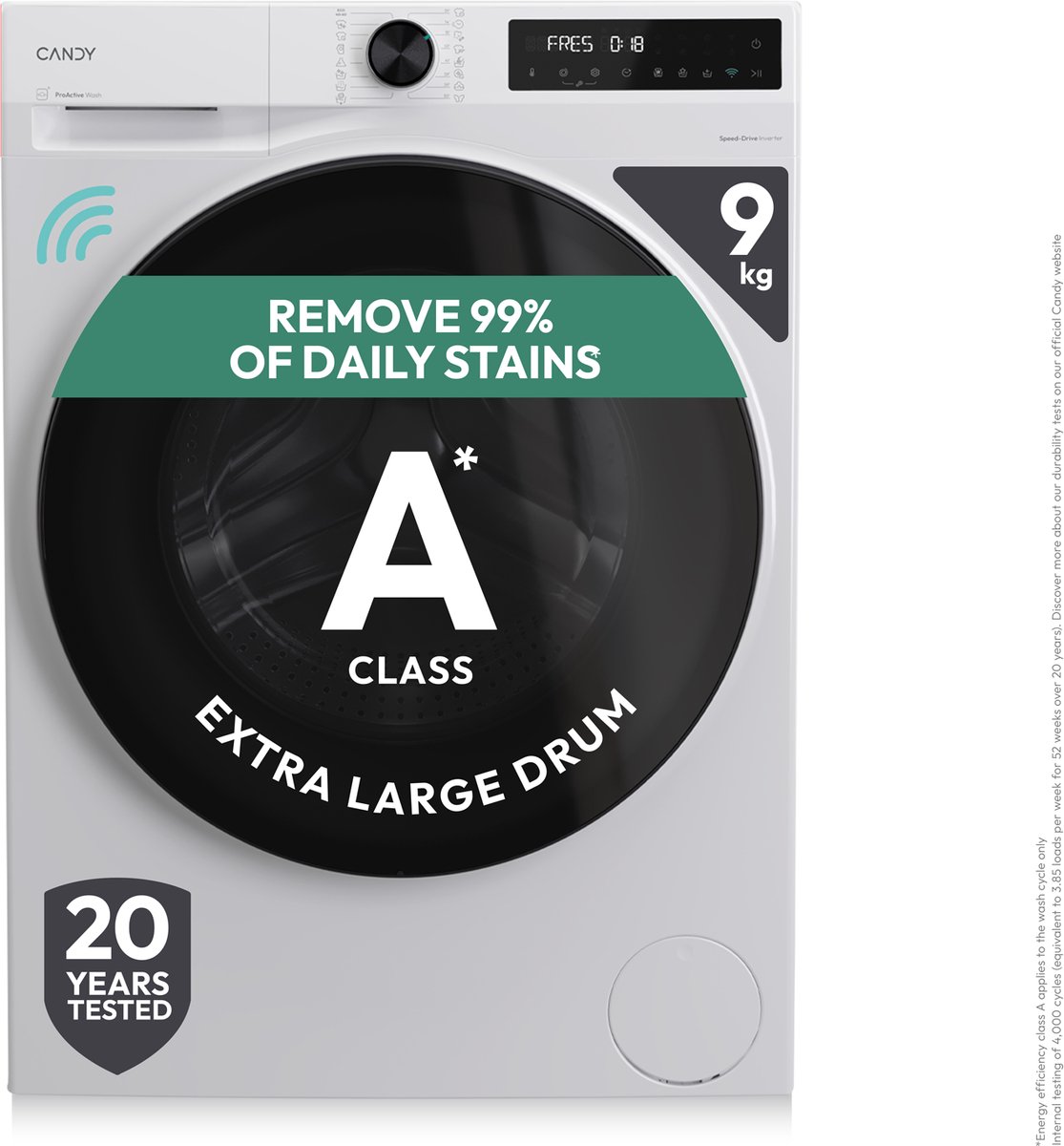 Candy BWR 495BL8-S - Was-droogcombinatie - 9+5 kg - A/D - Extra stil (72 dB) - XL Soft Drum - 16 programma’s - Wi-Fi + Bluetooth (hOn) - Getest om 20 jaar mee te gaan - Inverter motor - 10 jaar garantie op onderdelen