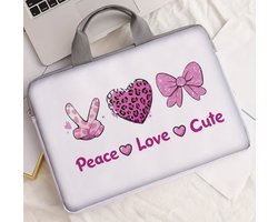 She life style - Schattige laptop tas, versierd met een inspirerende 'peace love cute' - 26x38cm - 16 Inch
