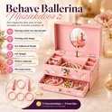 Roze muziekdoos met ballerina, spiegel en unicorn print. Met extra haarclipjes en elastiekjes.
