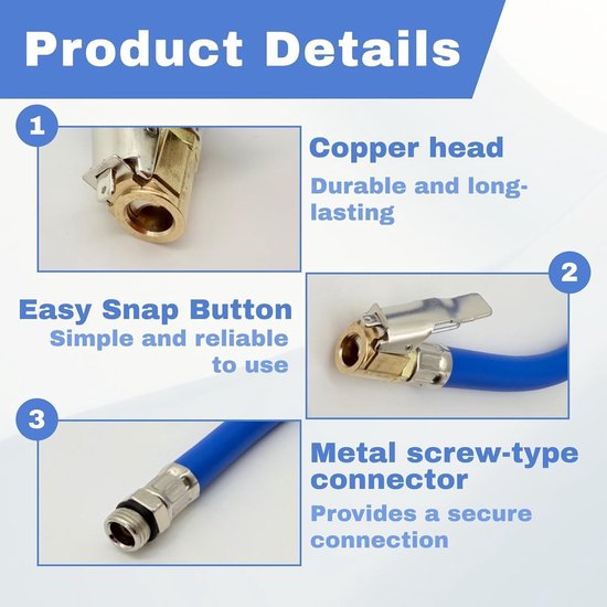 Bandenpomp slang, 2 stuks, ventielverlengset, 37 cm bandenvulslang, autoventieladapter, bandenpomp geijkt, reserveslang voor luchtpomp, voor auto, fiets, motorfiets (blauw) — afbeelding 3