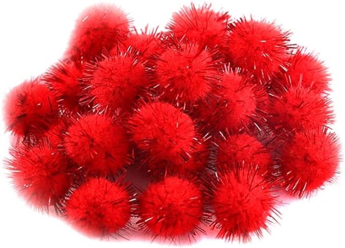 150 Stuks Mini Pompoms voor Knutselen, 25mm Fluffy Pluche Bollen, Creatieve Accessoires voor DIY Decoratie en Handwerken in Rood