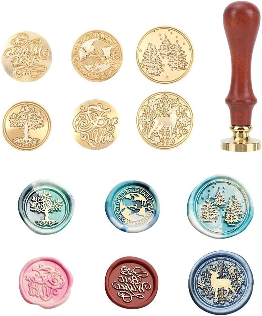 3D Wax Seal Stamp met Messing Hoofd en Houten Handvat voor Kerstkaarten, Uitnodigingen en Enveloppen, Perfect voor Feestdagen en Decoratie