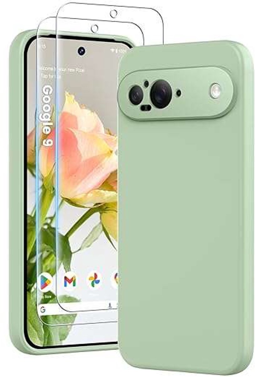 HuwaiH - Hoesje voor mobiele telefoon - Google Pixel 9 - Groene Silicones - 9H Hardheid