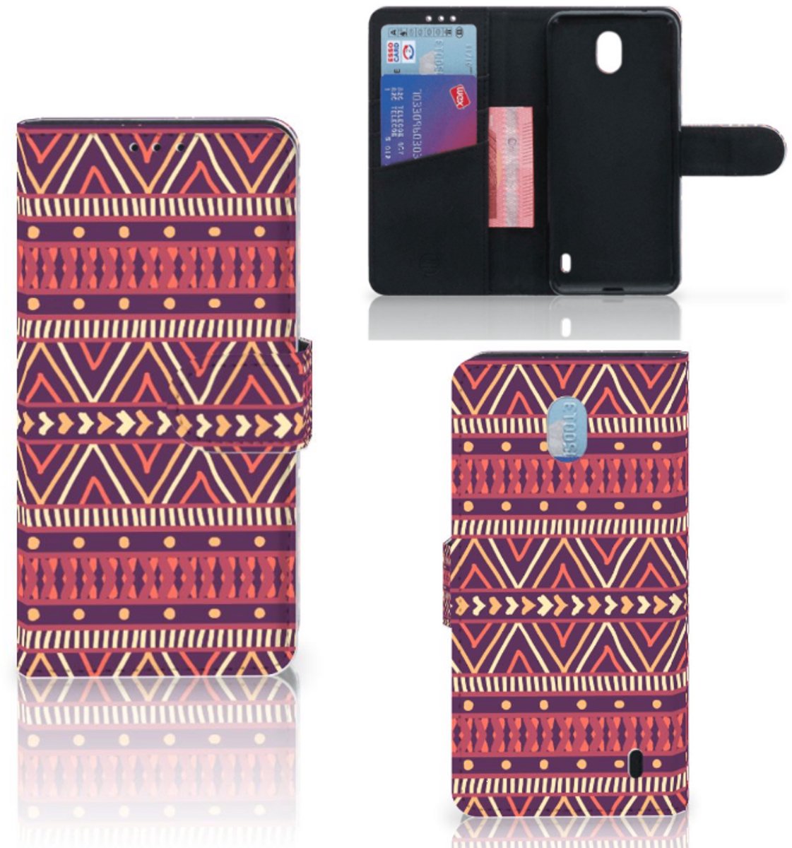 Book Case voor Nokia 1 Plus Telefoon Hoesje Aztec Paars
