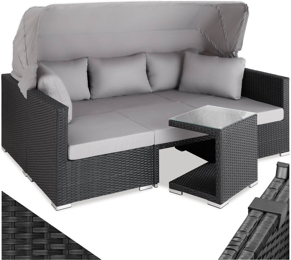 tectake - Wicker loungeset loungebank tuinset San Marino - zwart - 403426