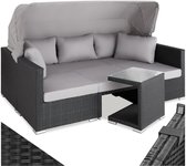 tectake® - Wicker zonneeiland zitgroep, loungemeubelset inclusief bank met zonnekap, kruk, fauteuils en tafel, tuinmeubilair, loungemeubel balkon en tuin, terrasmeubilair, weerbestendig - grijs