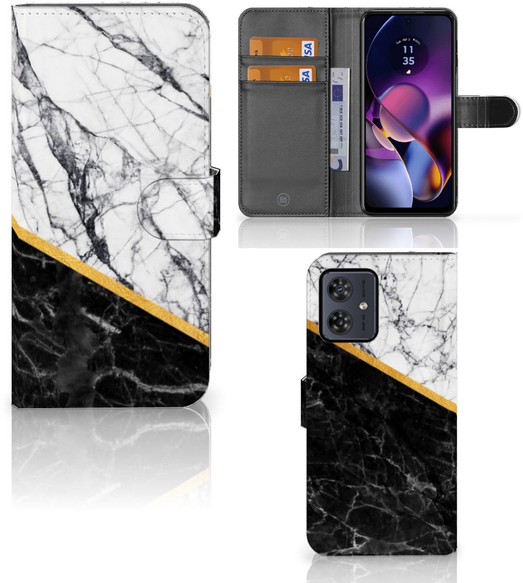 Motorola Moto G54 Bookcase Marmer Wit Zwart - Origineel Cadeau Man