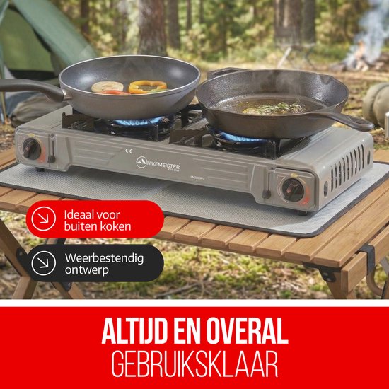 Hikemeister® Dubbel Camping Kooktoestel 2 Pits - 2x 2.2 kW - Inclusief 12 Gasbussen & Grillplaat - Draagbaar Gasstel - Butaangas Kookplaat - Campingkooktoestel - Met Koffer - Grijs van Merkloos — afbeelding 5