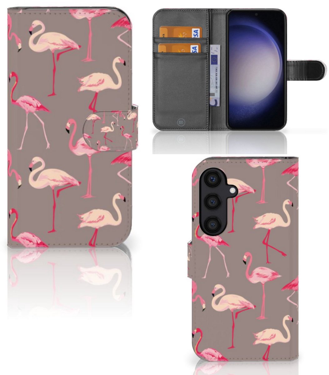 Samsung Galaxy S24 Telefoonhoesje met Pasjes Flamingo