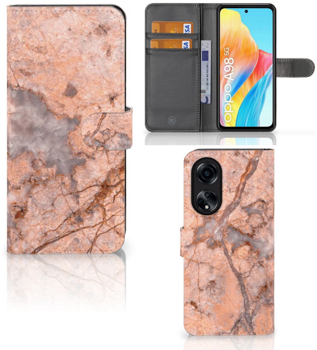 OPPO A98 5G Bookcase Marmer Oranje
