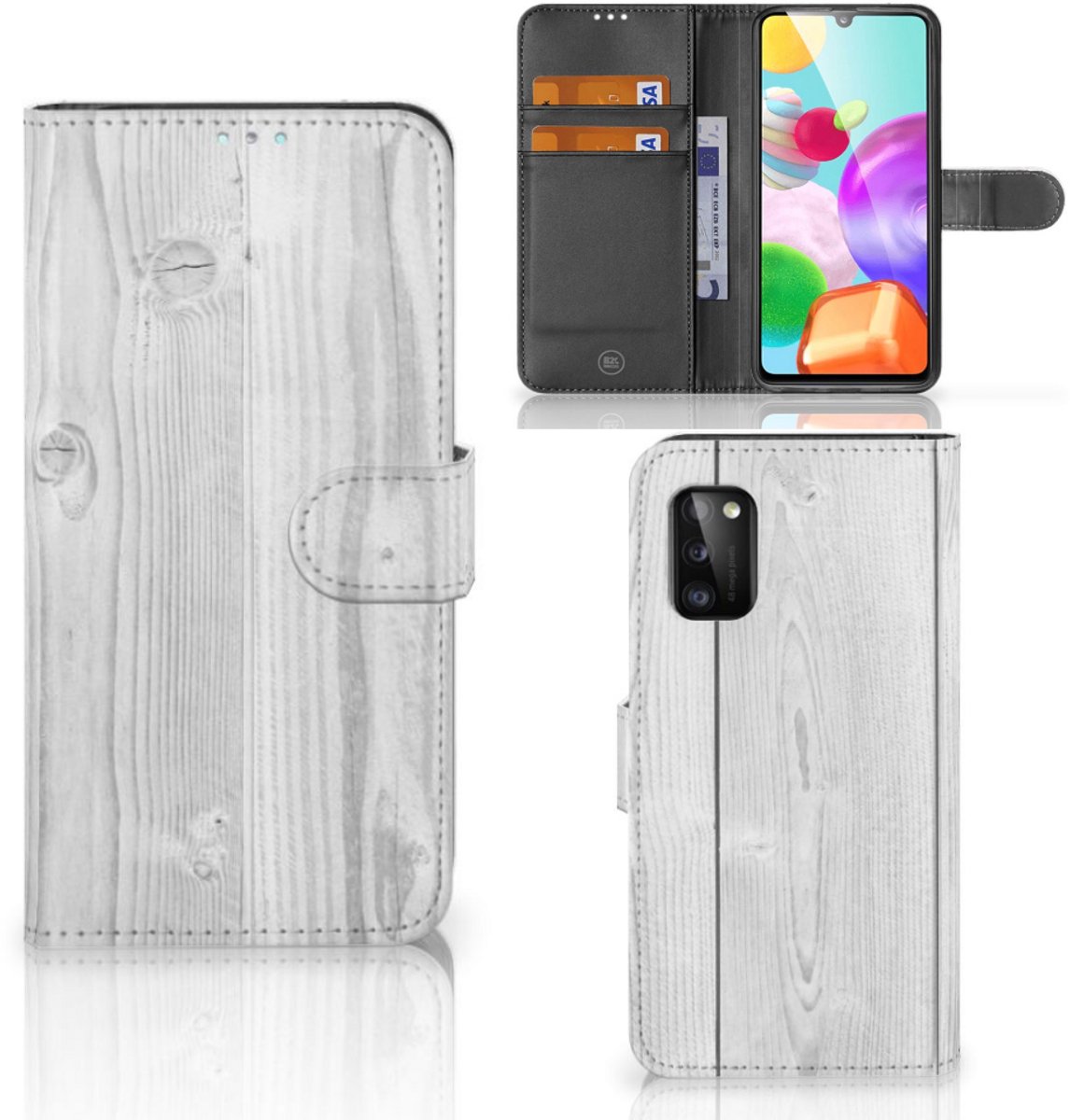 Samsung Galaxy A41 Book Style Case White Wood