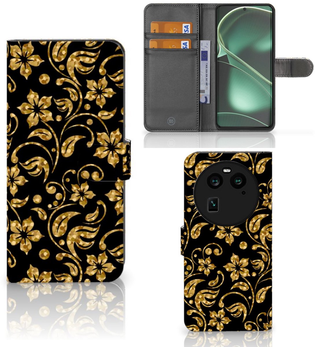 OPPO Find X6 Hoesje Gouden Bloemen