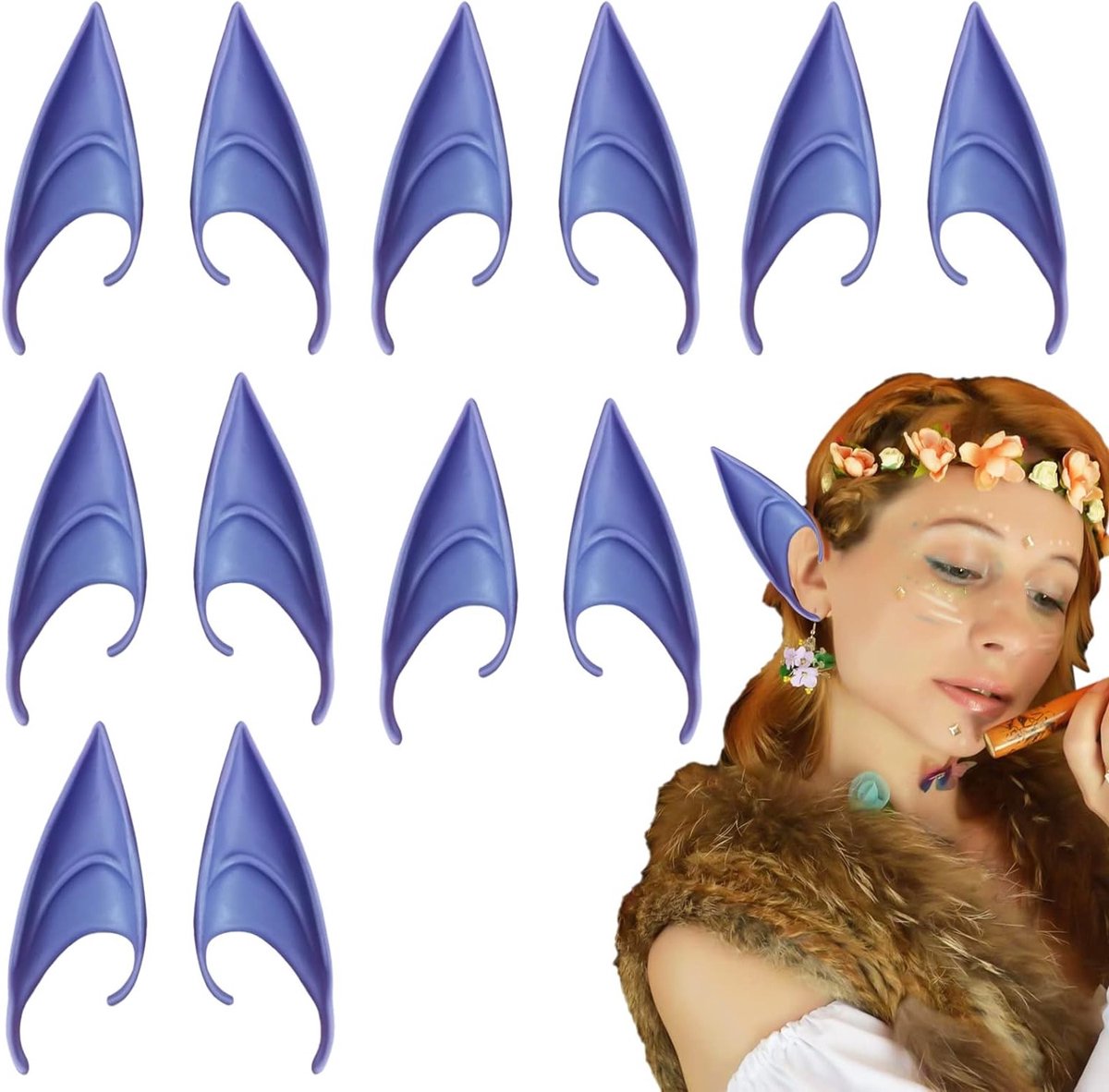 6 Paar Elf Oren Cosplay Accessoires voor Halloween en Carnaval - 12 cm Lange Paars Elf Oren Decoraties