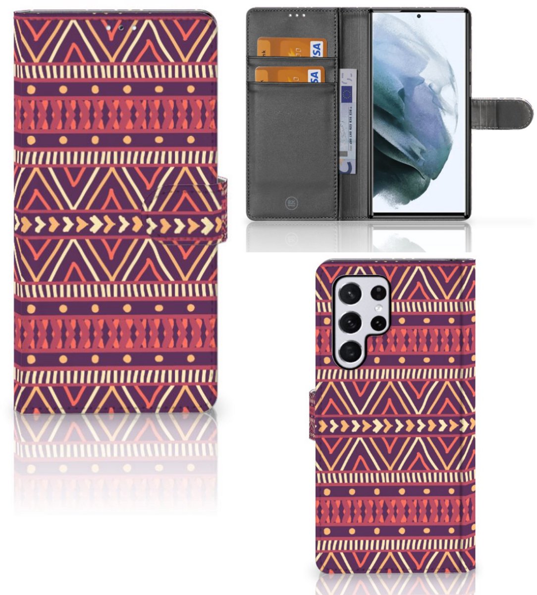Samsung Galaxy S22 Ultra Telefoon Hoesje Aztec Paars