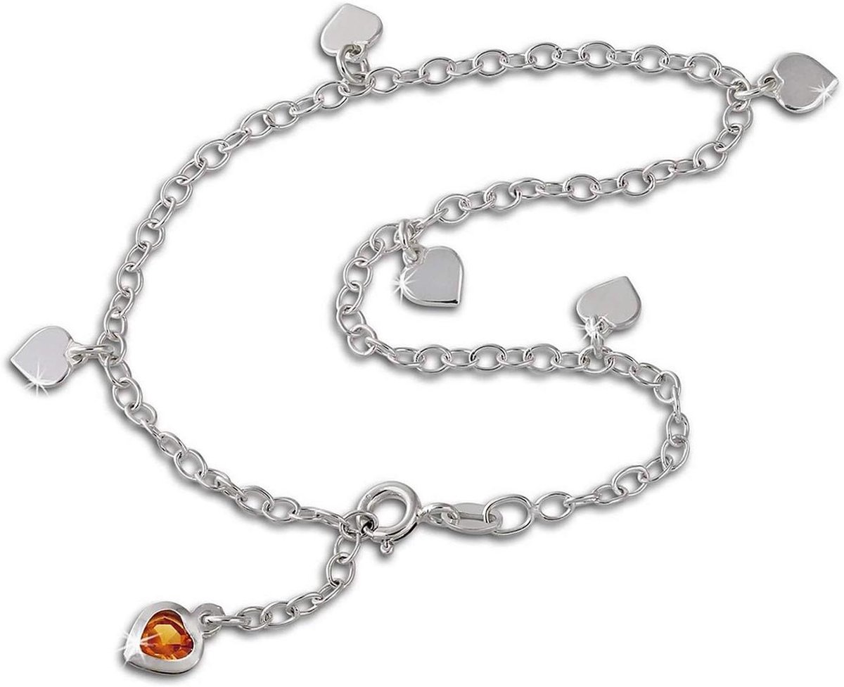 Dames Anklet - Enkelbandje Zilver - Zomerse Accessoire - Hartvormig Zirkonia - 25 cm - Zilverkleurig