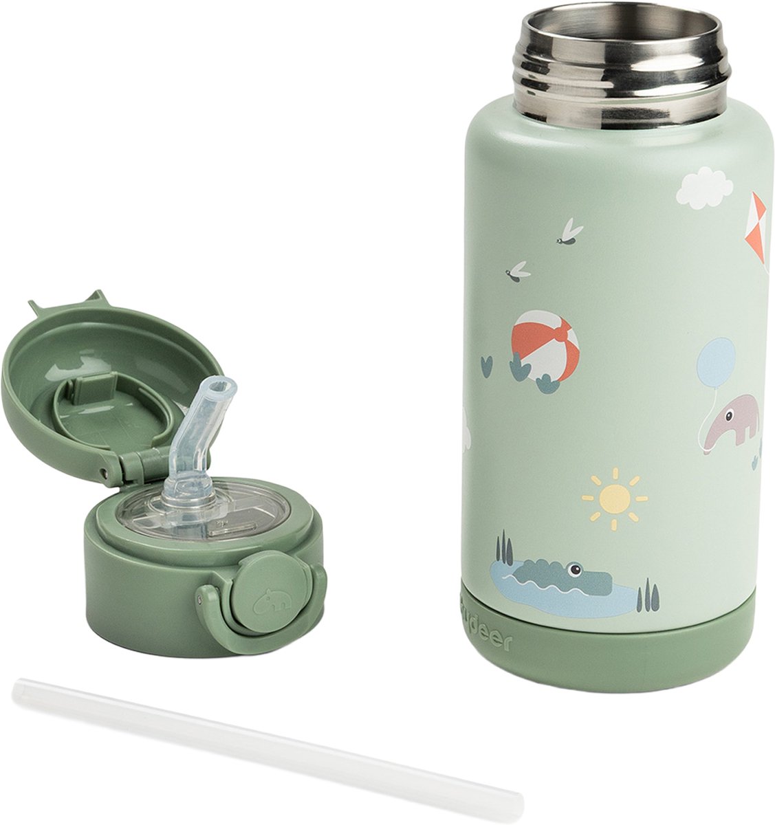 Done By Deer Thermos Drinkfles Rietje - 340 ml - Playground - Green