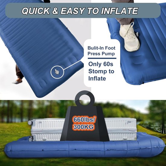 Camping Matras - Opvouwbaar Matras - Vouwmatras - Camping Matje - Slaapmat - Logeer Matras - Luchtmatras - Kampeer Matras - Camping Bedje - Nylon - Tot 272 kg - 14 cm - Blauw - van Imperatoris van Camping — afbeelding 2