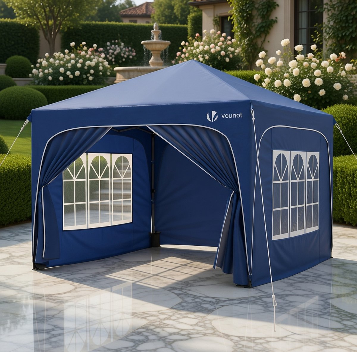 Luxe 3x3m Tuinpaviljoen met 4 Zijwanden & Zandzakken – Pop-Up Partytent Waterdicht en UV-bestendig – Inklapbare Feesttent met Draagtas – Blauw Medahomestore
