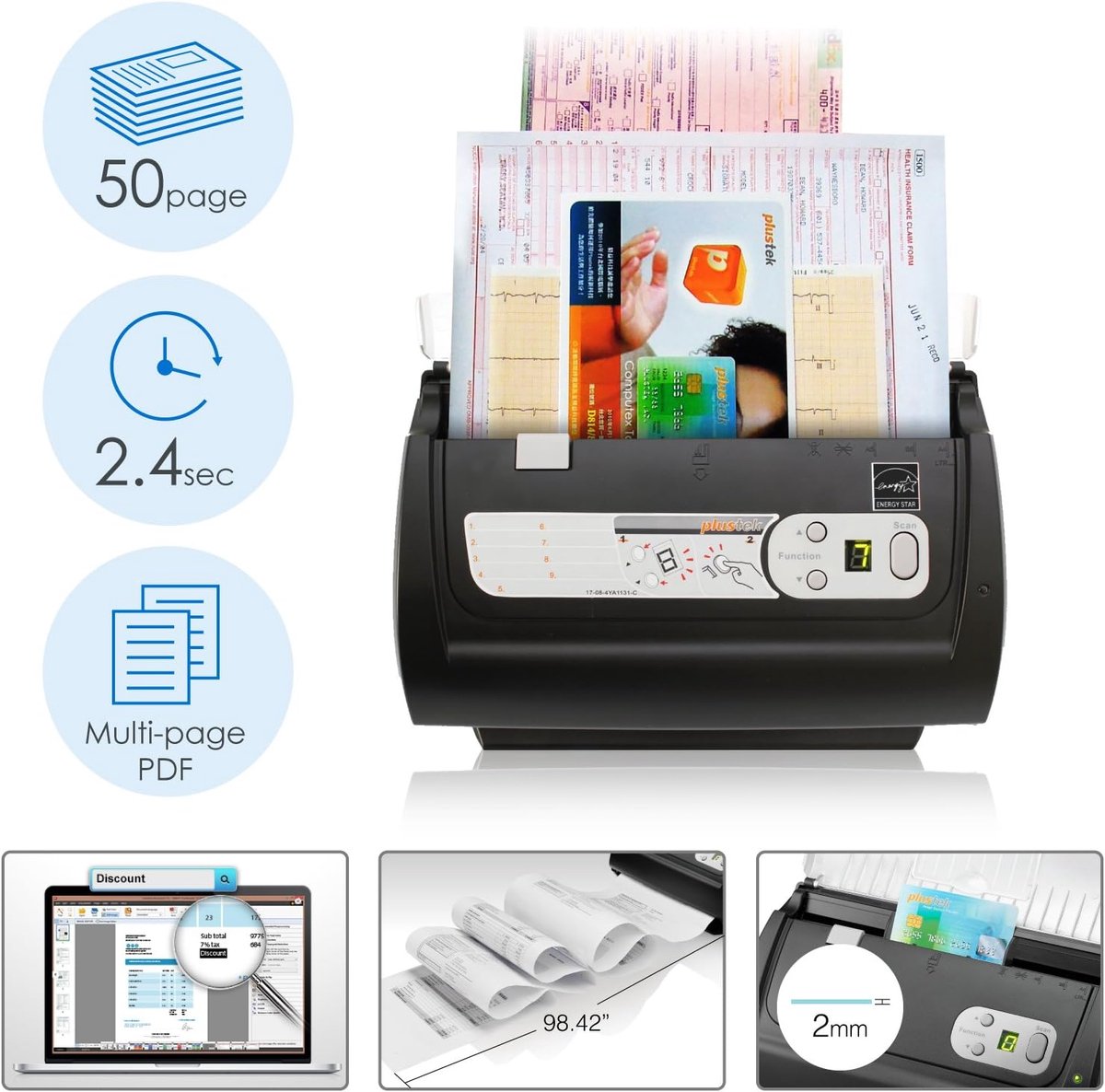 Documentenscanner - Desktop scanner - Papierwerk digitaliseren - Dubbelzijdig scannen - A4 formaat - Zwart thumbnail 3