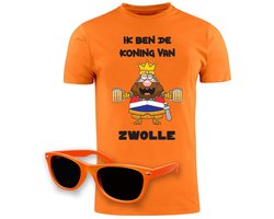 Koningsdag Zwolle 2026 Oranje T-shirt + Oranje Zonnebril - Grappig Shirt