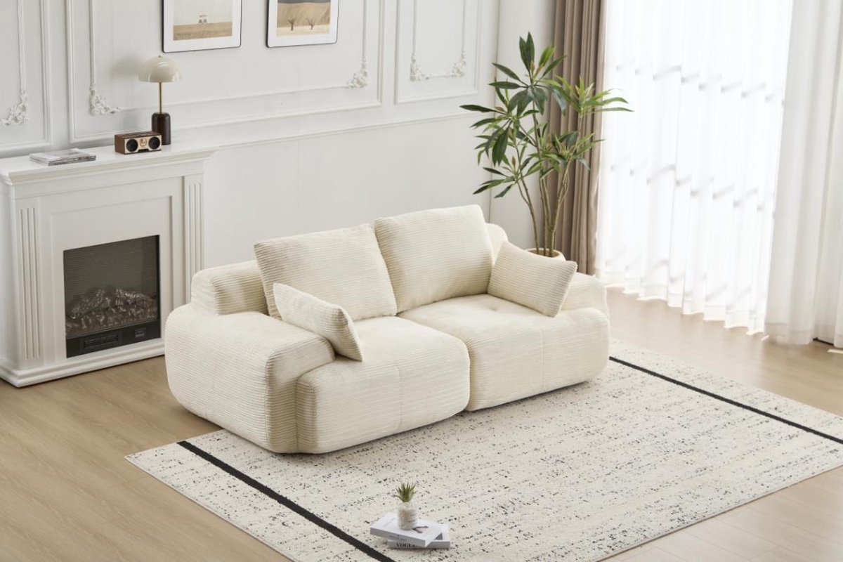 Multifunctionele Corduroy Slaapbank – Opvouwbaar met 2 Armleuningen – 2-in-1 Design – Geschikt voor 2 Personen – Direct Gebruiksklaar – Te Gebruiken als Logeerbed, Bank en Ligstoel – Woonkamer/Slaapkamer – Beige