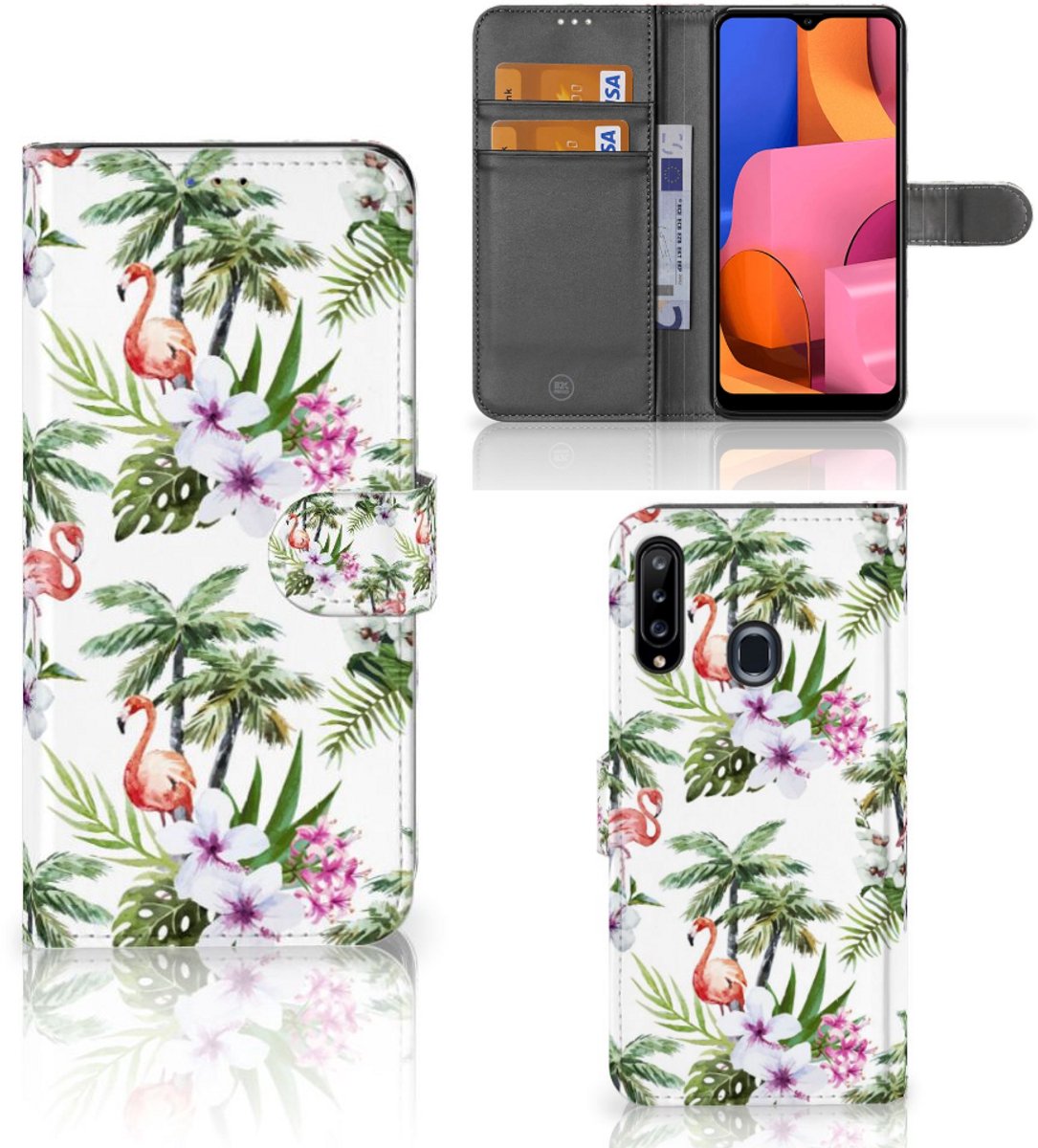 Samsung Galaxy A20s Telefoonhoesje met Pasjes Flamingo Palms