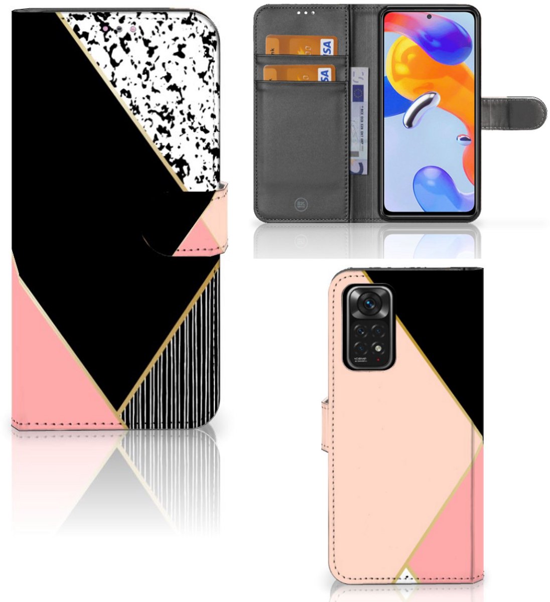 Xiaomi Redmi Note 11 Pro 5G/4G Book Case Zwart Roze Vormen