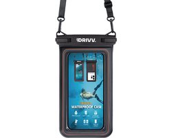 Drivv. Luxe Waterdicht Telefoonhoesje – Drijvend - Dubbele Klipsluiting - Telefoons tot 6.8 inch – Onderwater Hoesje Telefoon - Zwart