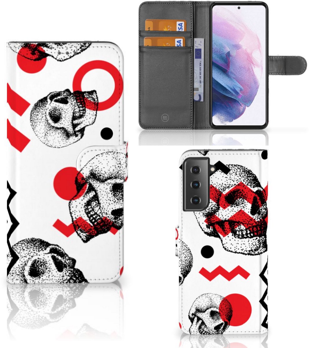 Book Case voor Telefoonhoesje met Naam Samsung Galaxy S21 Plus Skull Red