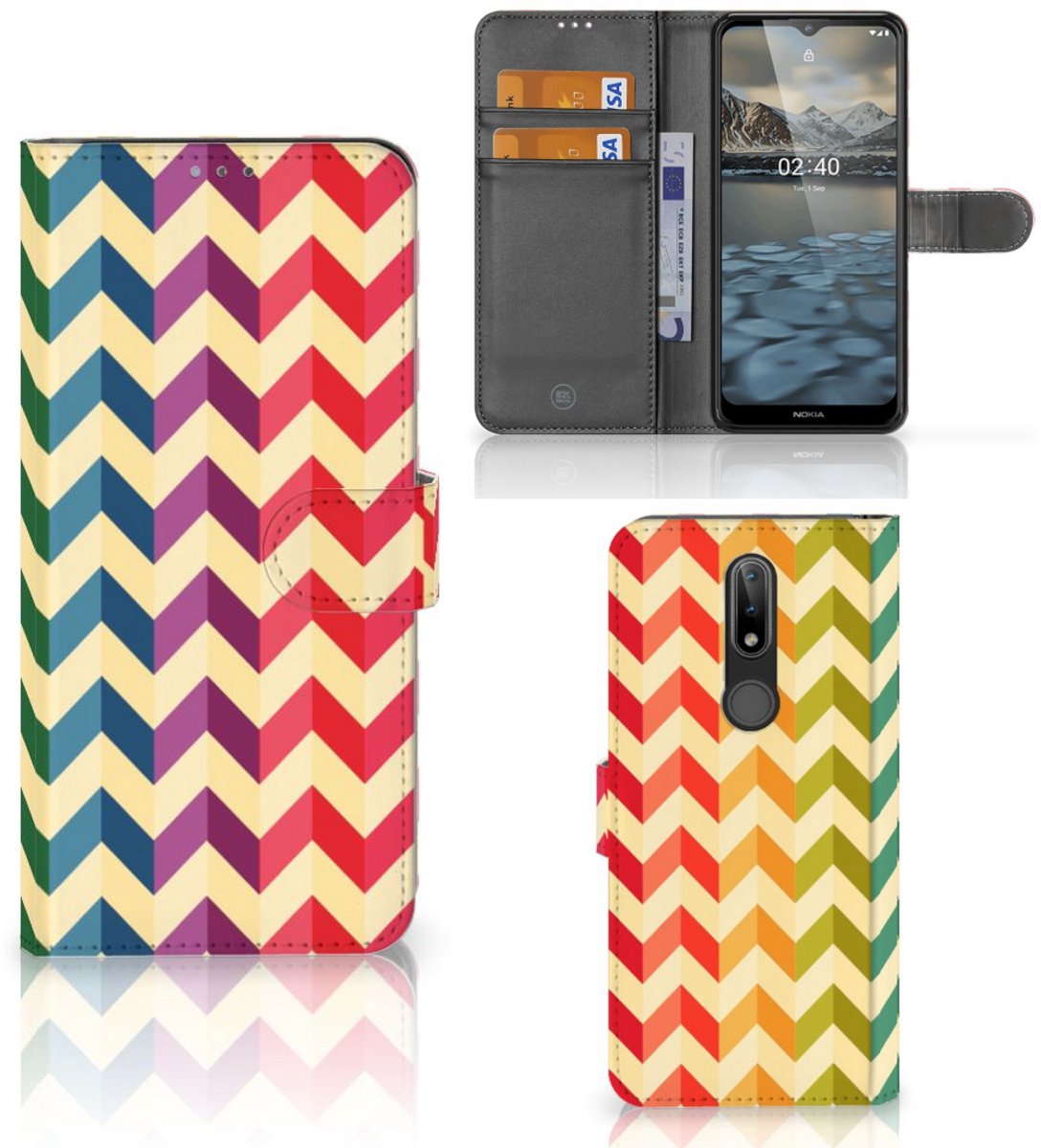 Book Case voor Nokia 2.4 Telefoon Hoesje Zigzag Multi Color