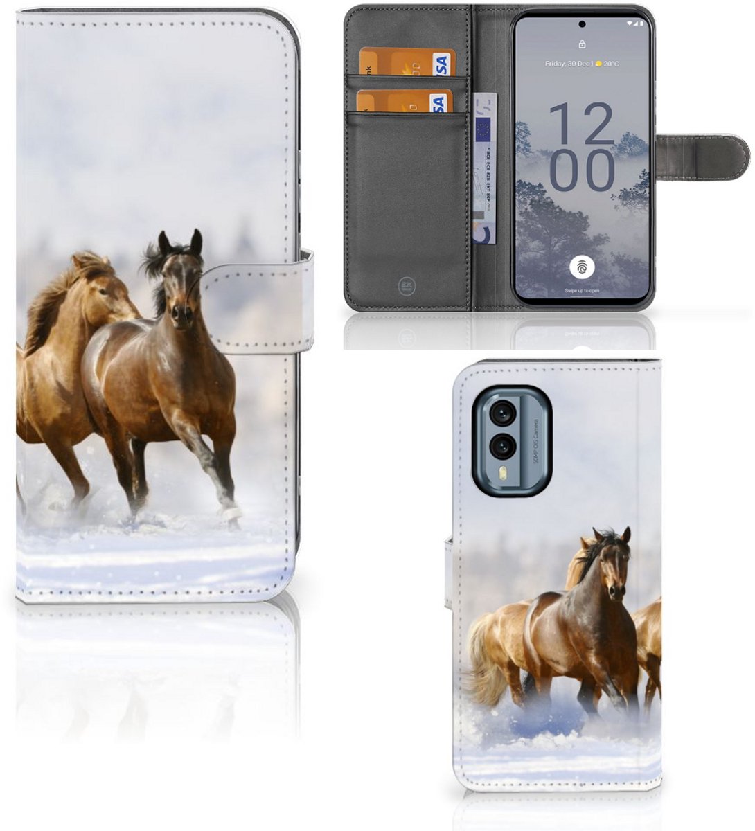 Nokia X30 Telefoonhoesje met Pasjes Paarden