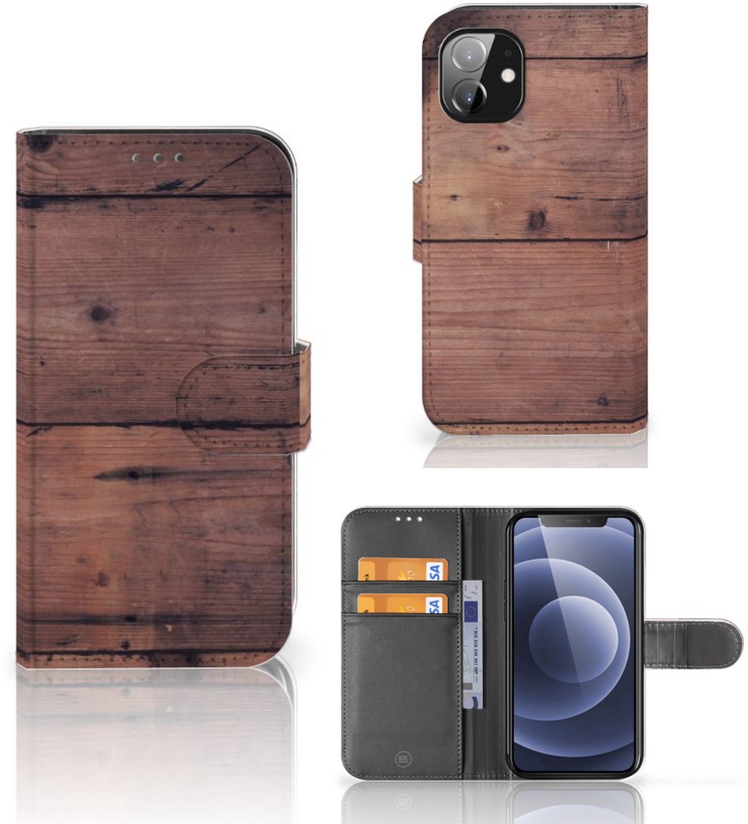 Apple iPhone 12 Mini Book Style Case Old Wood