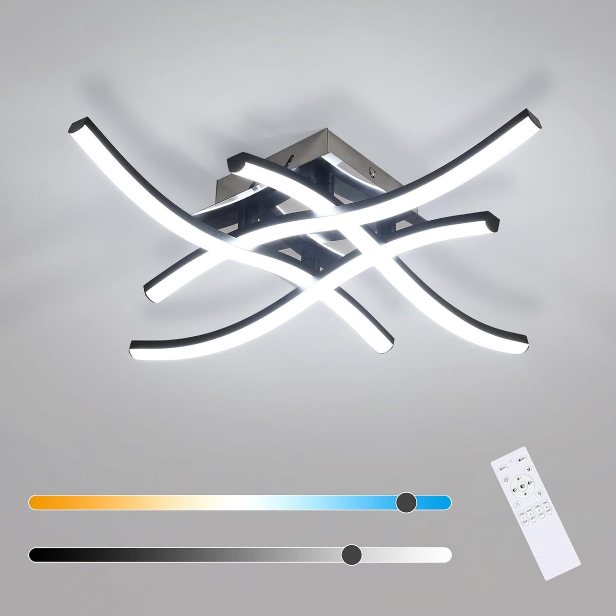 Haobosic Vier Golf LED Plafondlamp - Zwarte Kruisvorm - 28W Dimbaar - Chroom Basis