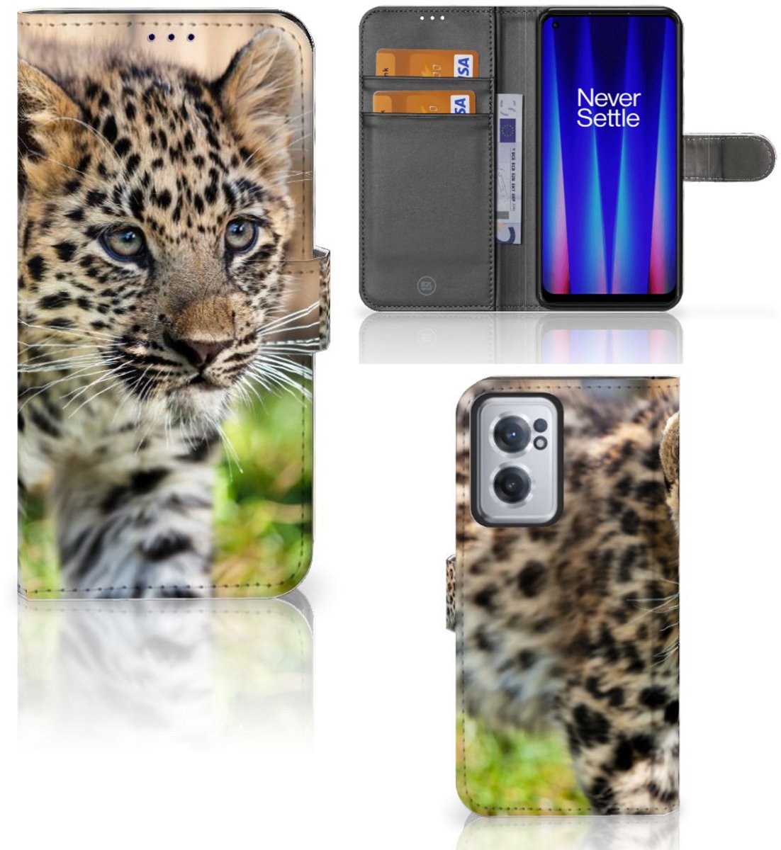 OnePlus Nord CE 2 Telefoonhoesje met Pasjes Baby Luipaard