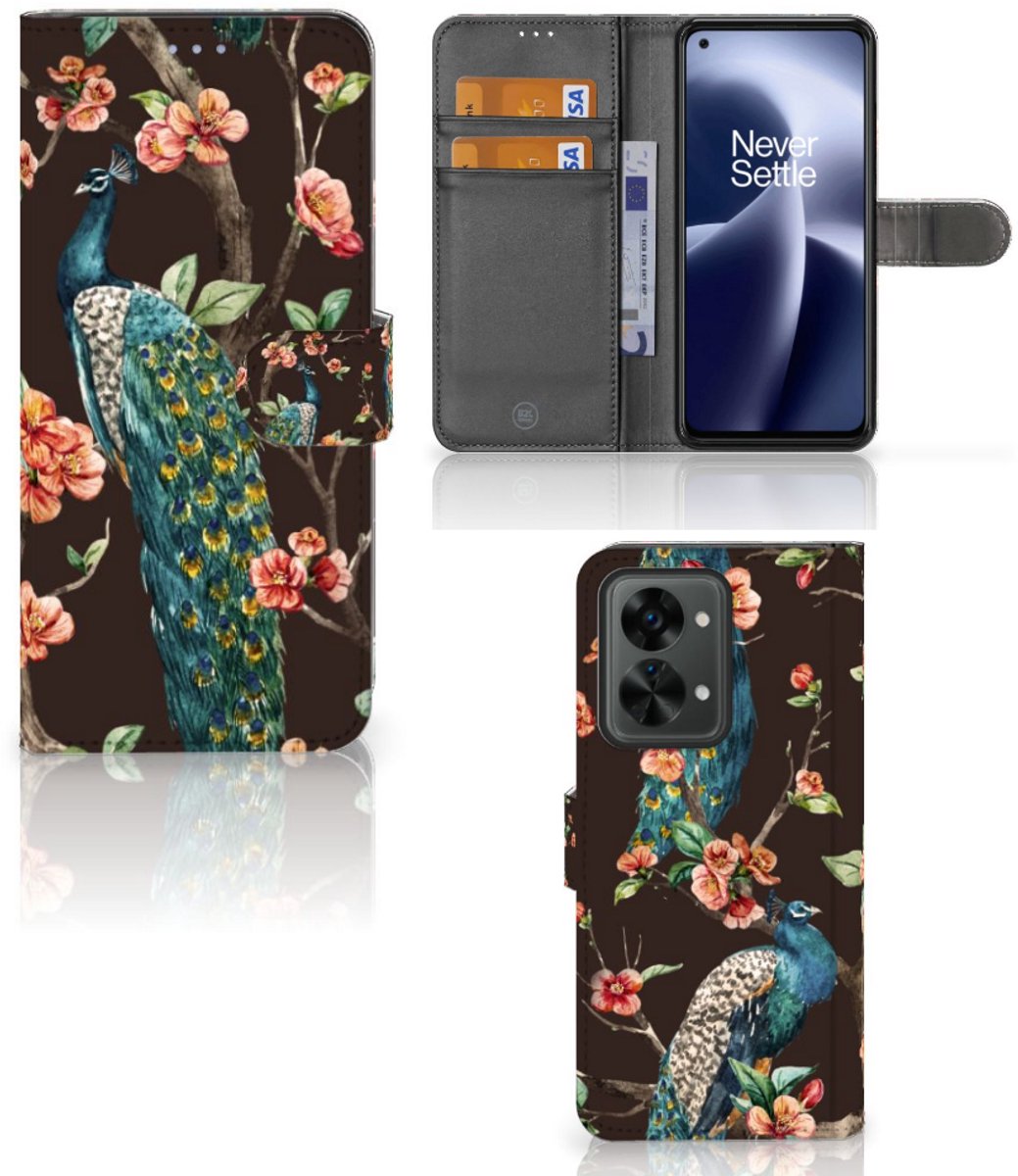 OnePlus Nord 2T Telefoonhoesje met Pasjes Pauw met Bloemen