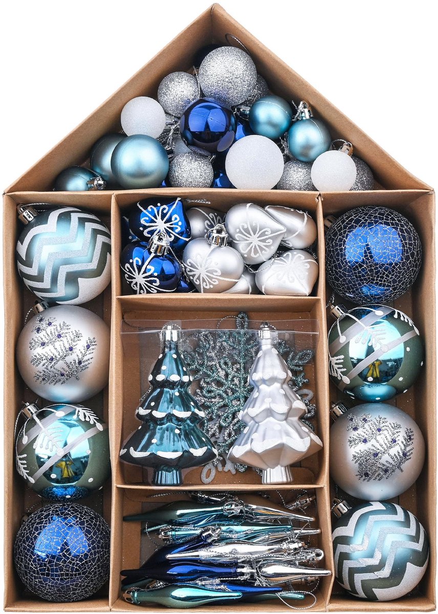 NTHProducts - Kerstballen - 70 Stuks - Winterse Sfeer - Zilver Wit - Kerstdecoratie - Perfect voor onder de boom - Inclusief cadeauverpakking
