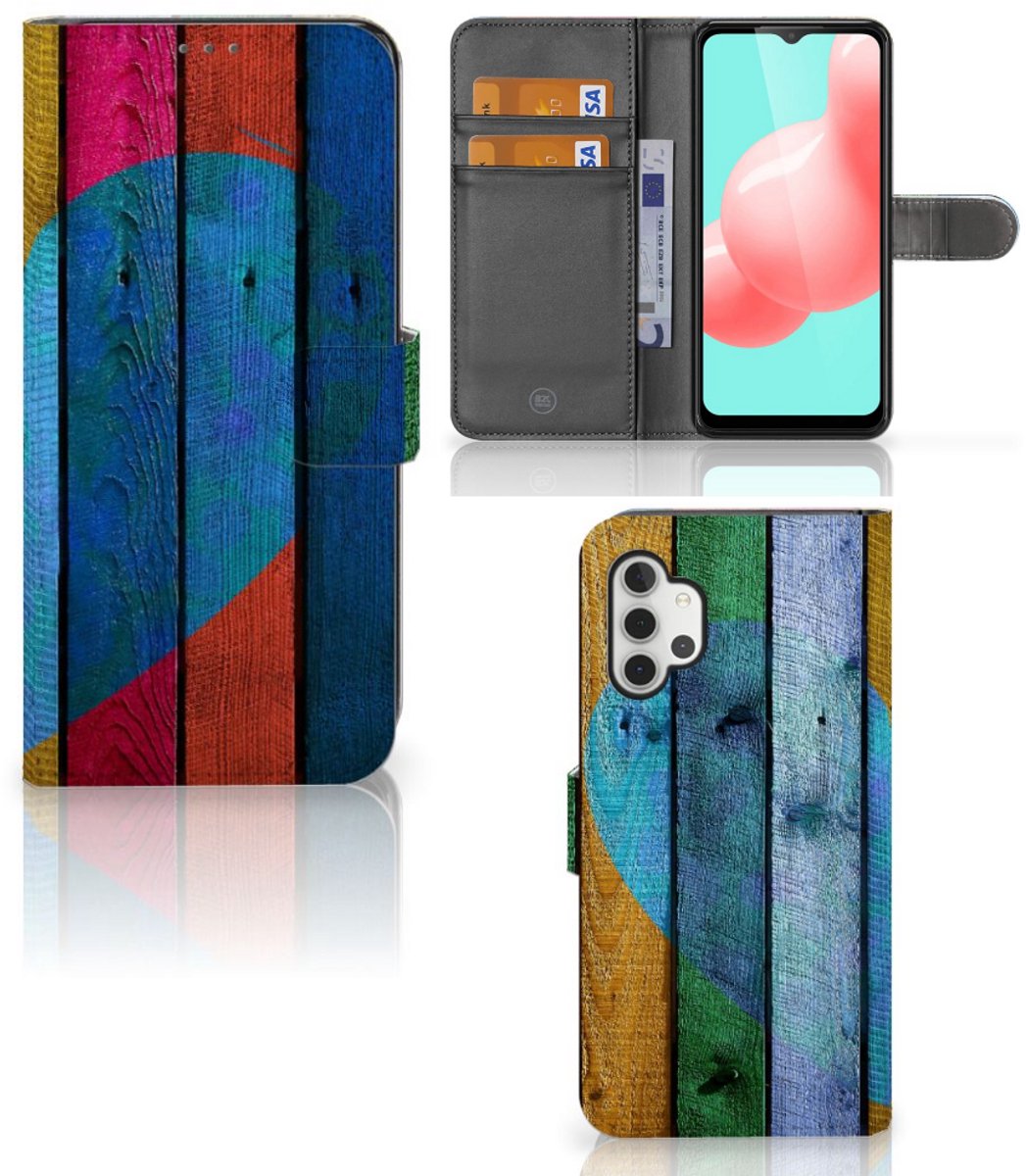 Samsung Galaxy A32 5G Book Style Case Wood Heart - Cadeau voor je Vriend