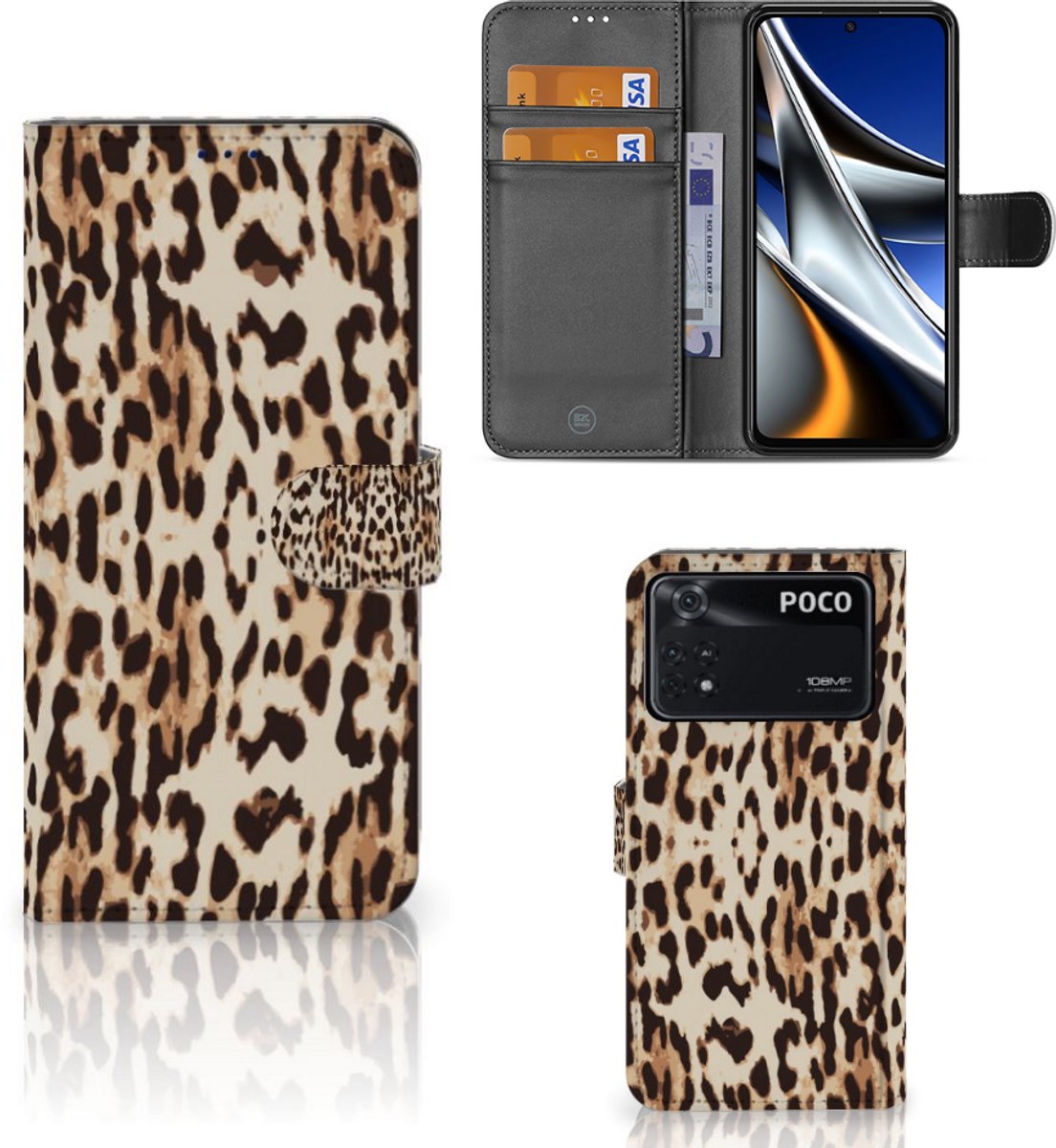 Xiaomi Poco X4 Pro 5G Telefoonhoesje met Pasjes Leopard