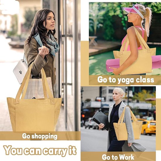 Multifunctionele Yogatas - Luxe Yoga Draagtas & Schoudertas voor Dames - Draagbare Sporttas - Waterafstotend Oxford Doek - Modieus Design - Geschikt voor Studio & Outdoor - Beige van Merkloos — afbeelding 4