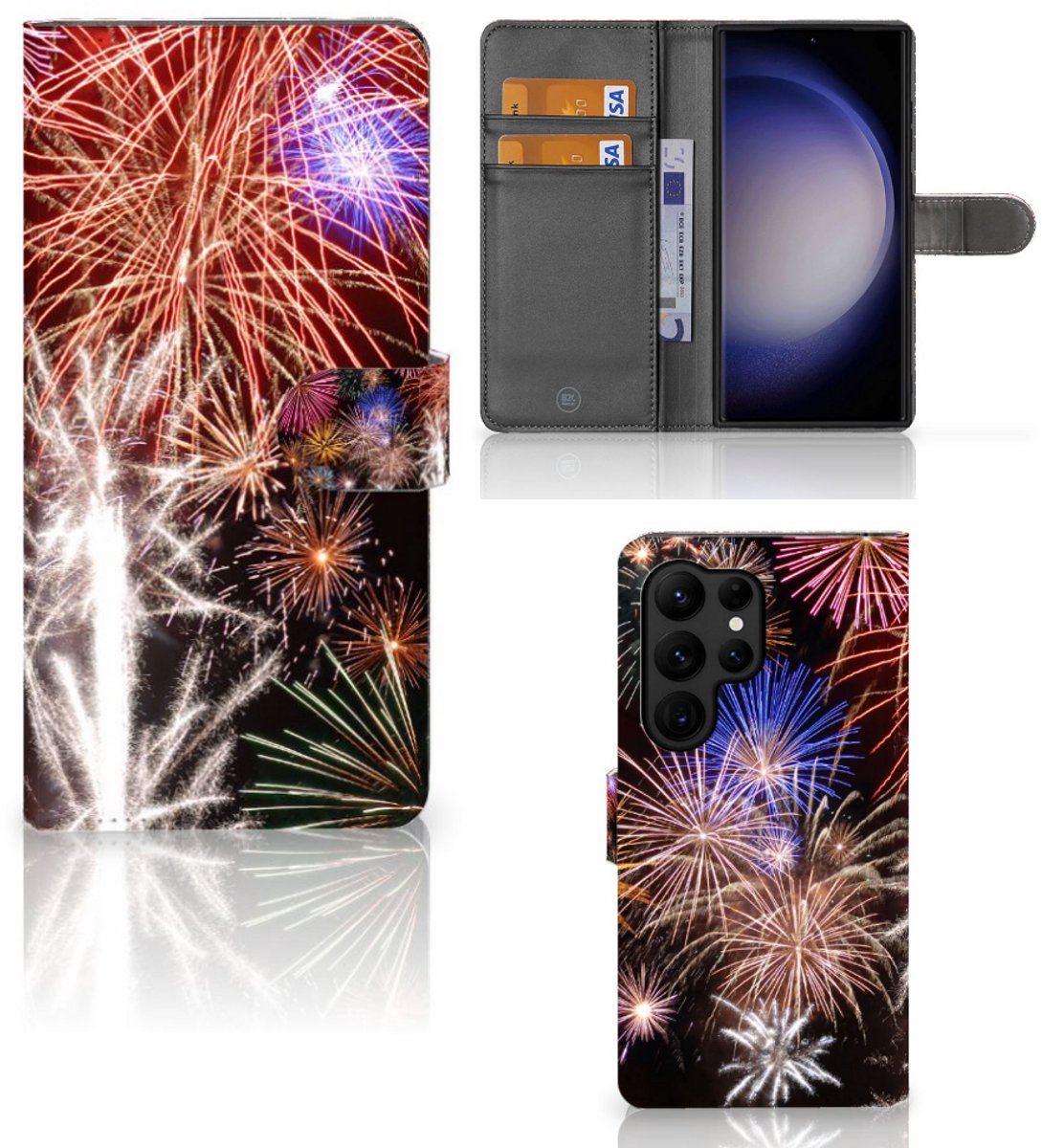 Samsung Galaxy S23 Ultra Wallet Case met Pasjes Vuurwerk