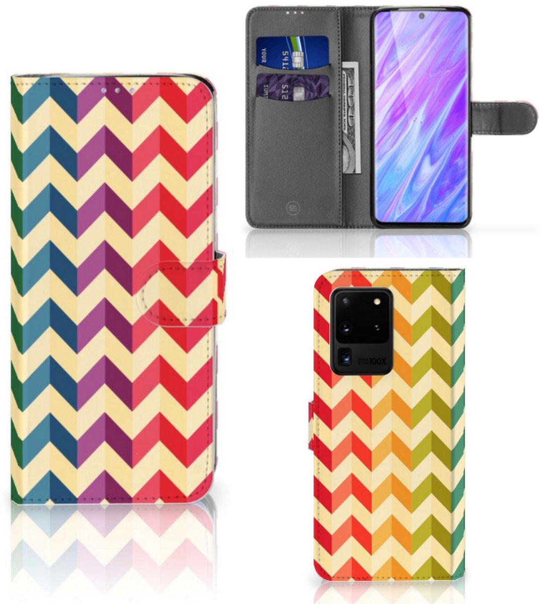 Boekhoesje voor Samsung Galaxy S20 Ultra Telefoon Hoesje Zigzag Multi Color