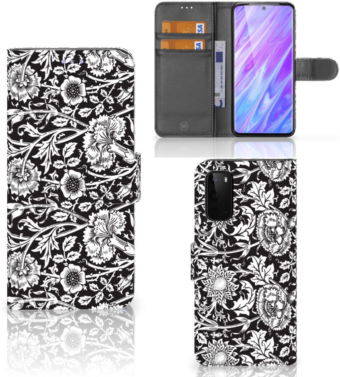Samsung Galaxy S20 Hoesje Black Flowers
